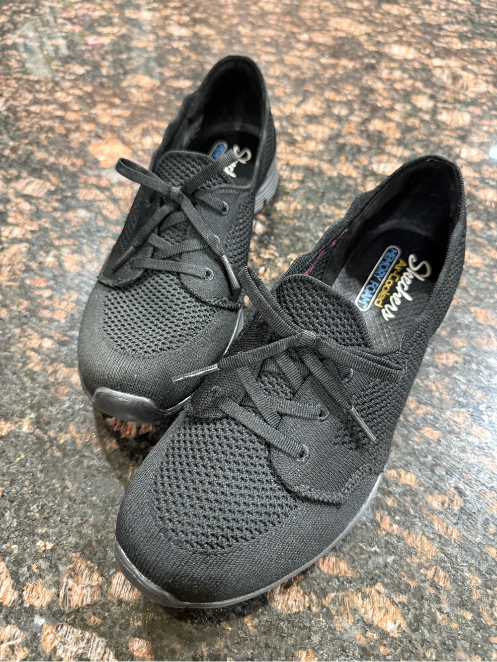 Skechers Women's Black Knit Lace-Up Walking Sneakers